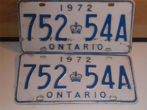 Vintage set of 2 ontario canada car license plates blue 1972 75254a  crown pair