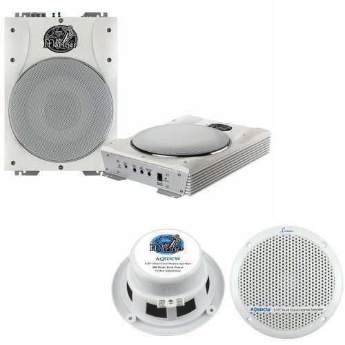 Lanzar 5.25&#039;&#039; marine speakers + aqtb8 lanzar 8&#039;&#039; 1000w subwoofer system (white)