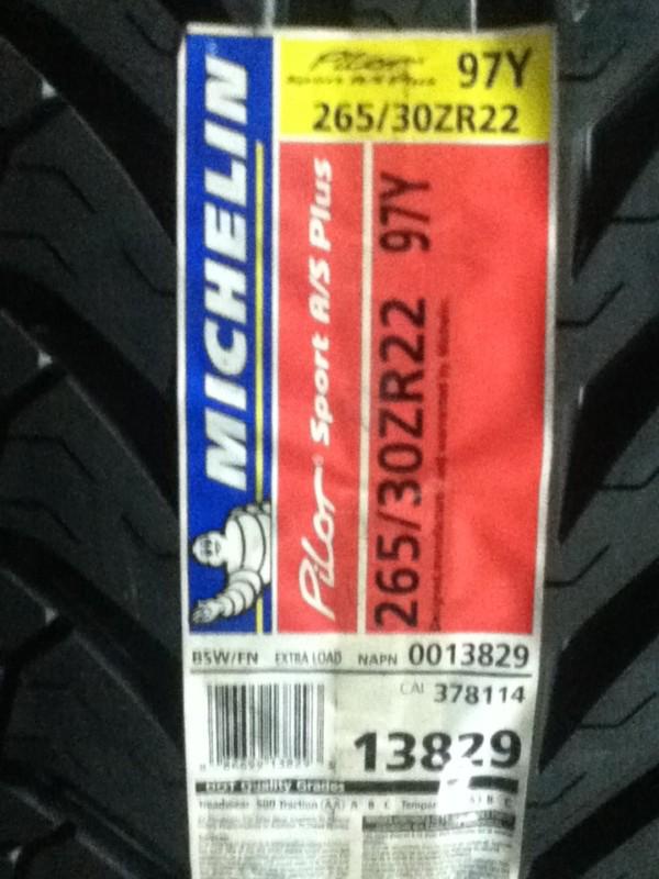 P265/30zr22 michelin pilot sport a/s plus 97y 30z r22 set of 4 new tire