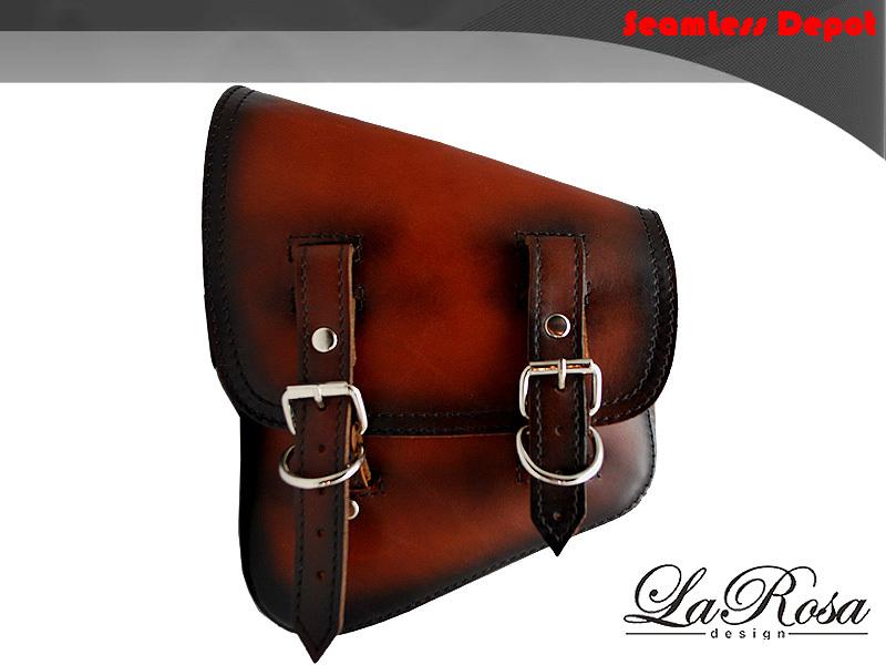 Larosa antique style shedron leather softail bobber custom mount left saddlebag
