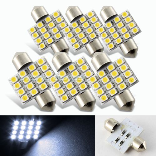 6x 34mm 16 smd white led panel interior replacement dome light lamp festoon bulb