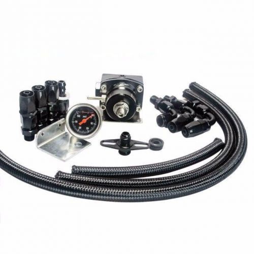 Black 7mgte mkiii fuel pressure regulator with hose line kits fittings gauge