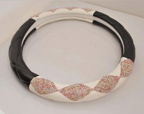 Bling bling rhinestone leather handcraft car steering wheel cover for lady