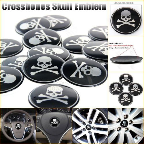 45mm-65mm crossbones logo alloy badge decals auto tyre steering wheel hub covers