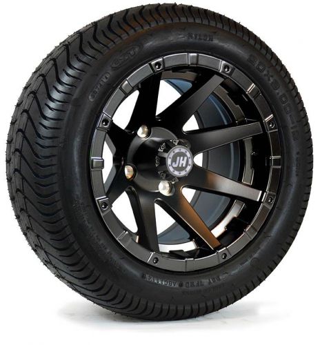 Golf cart 12&#034; matte black wheels, 8-spoke and 20x9.00-12 tires dot (4)