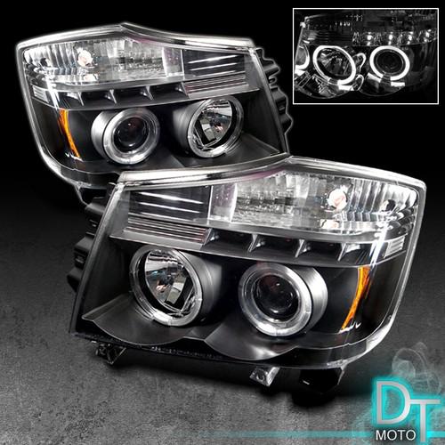 Black 04-13 titan armada dual halo projector led headlights lights left+right