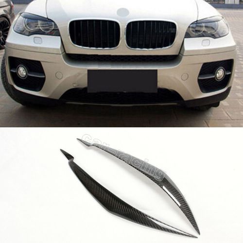 Carbon fiber front headlight eyelids lamp covers 1pair fit for bmw e71 x6 08-14