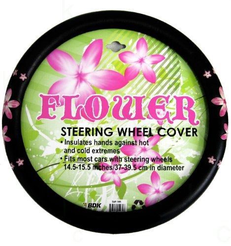 Unknown simulated leather steering wheel cover with embossed design - pink