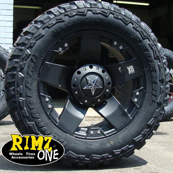 20" xd rockstar wheels black 35x12.50-20 federal mt 35" tires ford chevy dodge 