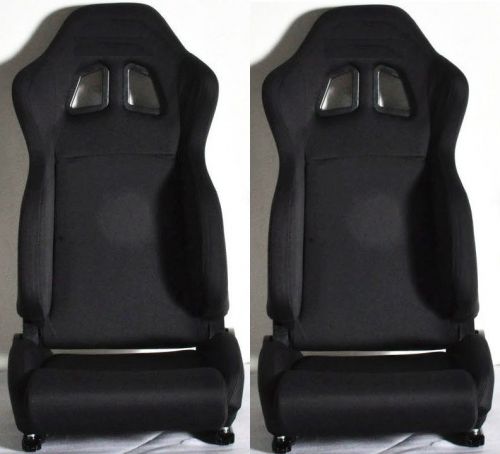 New 2 black cloth racing seats reclinable w/ sliders for chevrolet **