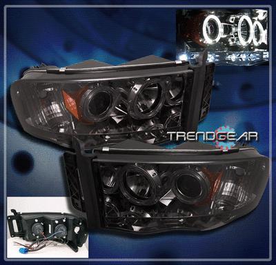 02-05 dodge ram 1500/03-05 2500 3500 pickup halo led projector headlights smoke