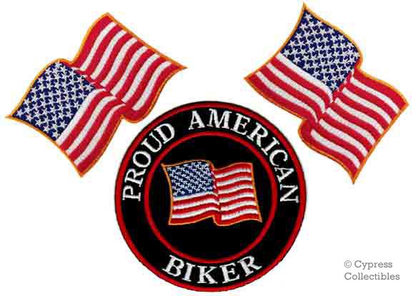 Lot of 3 proud american biker iron-on patch usa flag us embroidered applique new