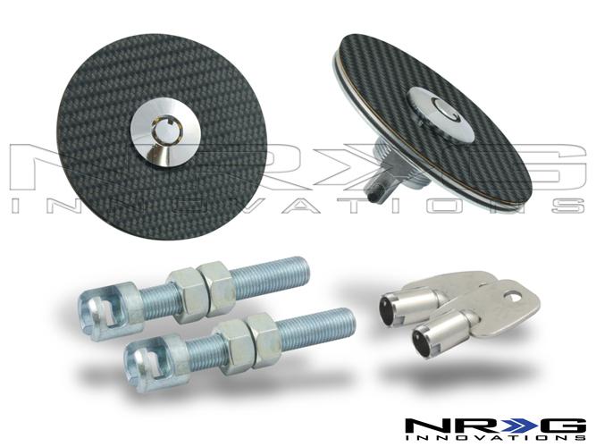 Nrg black carbon fiber overlay hood pins with lock chl-100