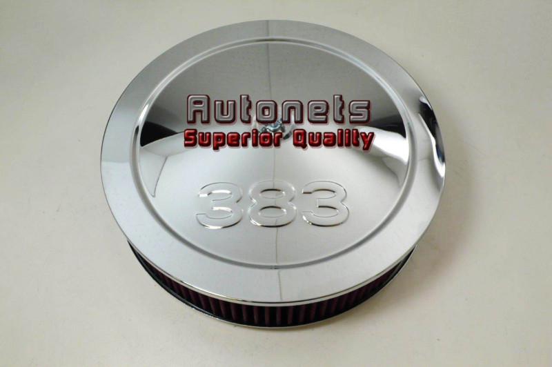 14" chevy 383 logo chrome steel air cleaner holley flat base washable filter