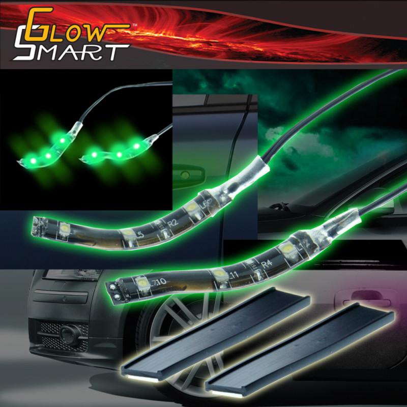 Led car light strip door dash interior lighting waterproof - 2 x 2" 3 green smd