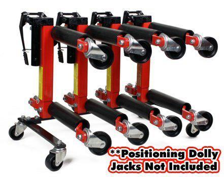 Wheel dolly storage stand fits (4) vehicle positioning jacks