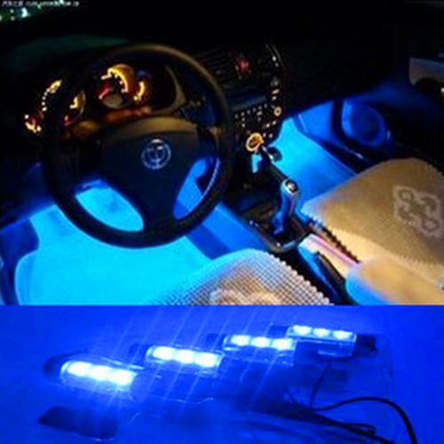   4 x 3 ledscar interior light charge 12v glow blue decorative  atmosphere lamp