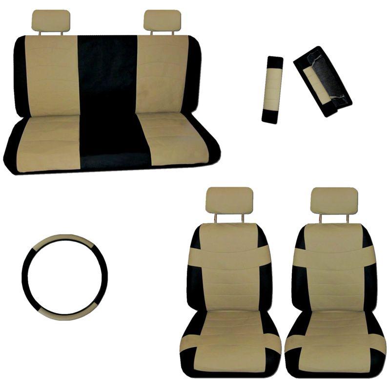 Superior artificial leather tan black car truck seat covers set with extras #b