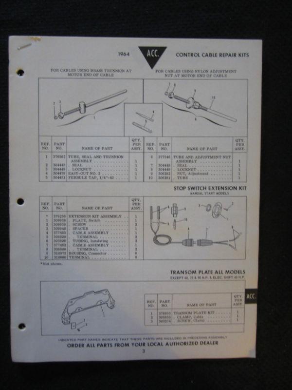 1964 evinrude outboard motor accessories parts catalog manual 