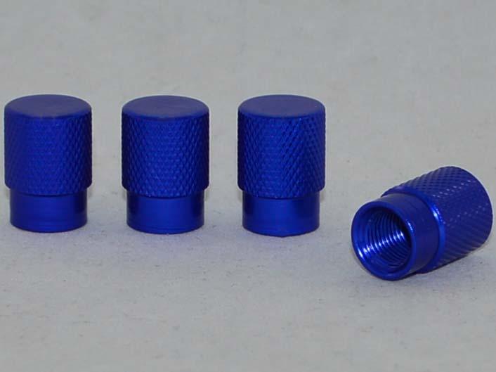 4 blue billet aluminum "knurled" valve stem caps for car truck suv atv rims
