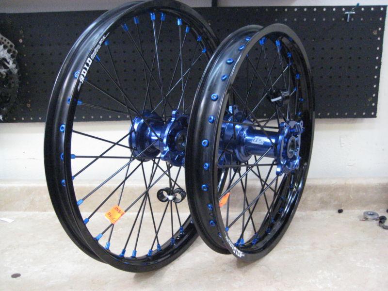 Mx wheels kx450f 06-13 set did stx rims tcr hubs blue nipples black spokes new