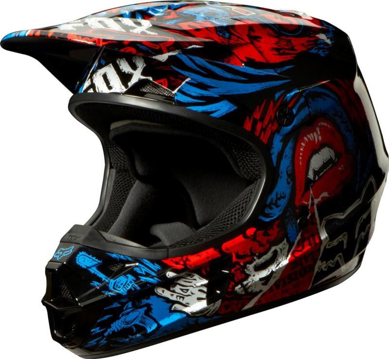 2014 medium fox racing v1 creepin helmet blue / red mx motocross