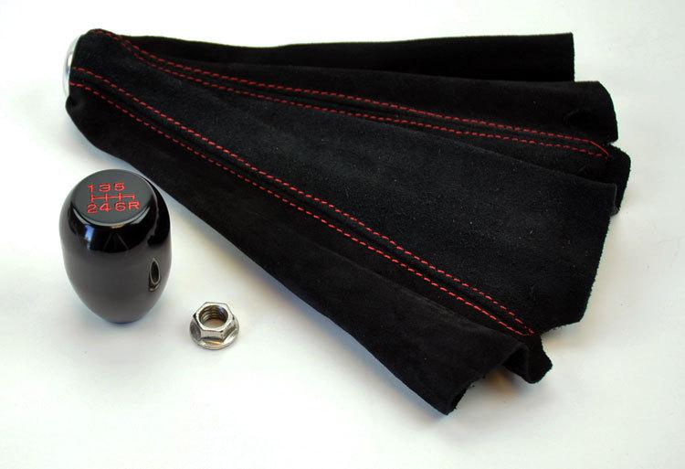 Jdm black w/ red 6 speed gear shift knob & red stitch suede boot