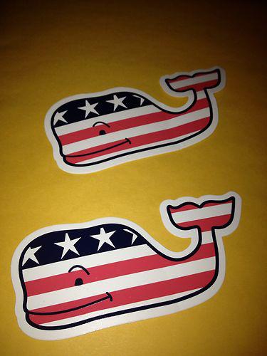 Two red white and blue patriotic vineyard vines whale stickers