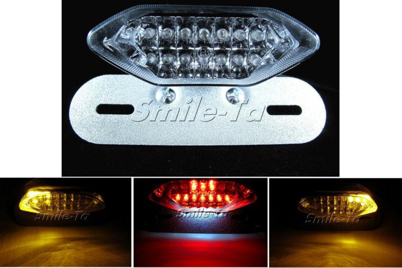 Clear motorcycle led brake/running/turn signal/license plate tail light buggy #