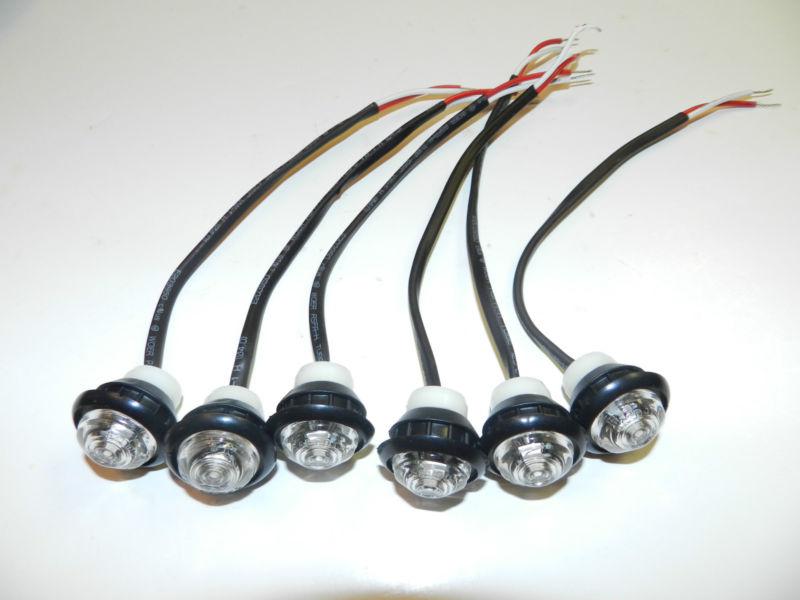 (6) truck trailer lights led 1 diode clear / red 3/4" clearance, marker