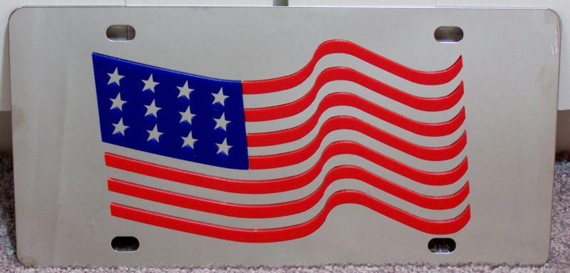 Us flag stainless steel vanity license plate tag stars & stripes