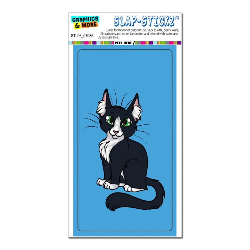 Black white cat on blue - slap-stickz™ car window locker bumper sticker