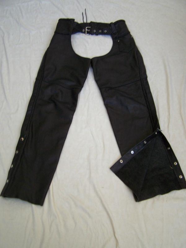 Women's black leather braided motorcycle  biker chaps by xelement size 16 # 0445