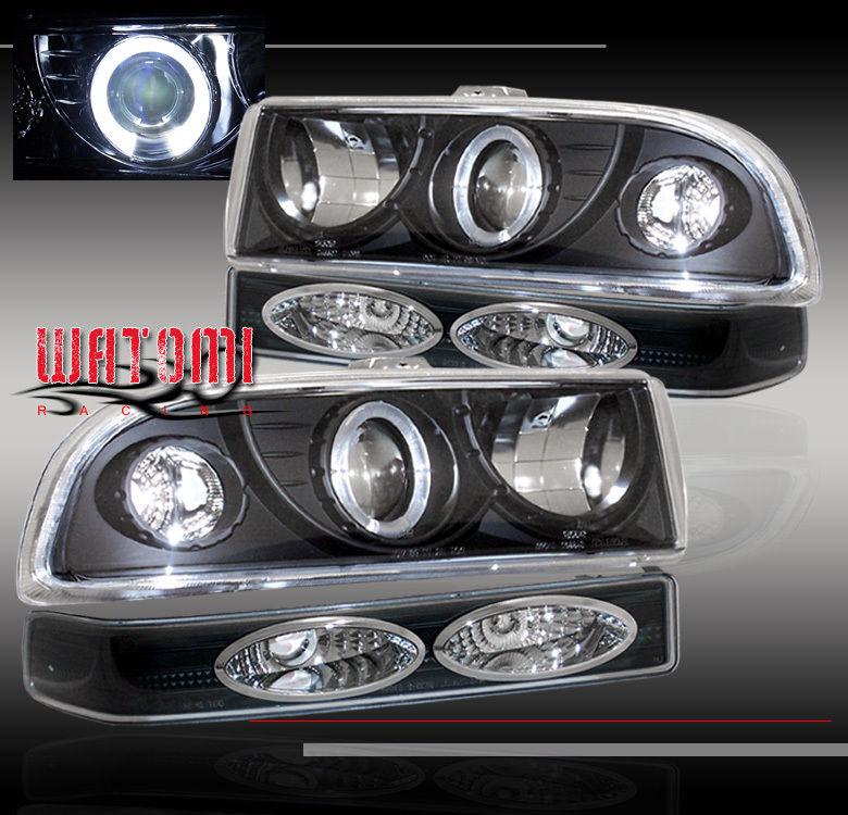 98-04 chevy blazer s10 pickup truck halo projector head lights+bumper lamp black