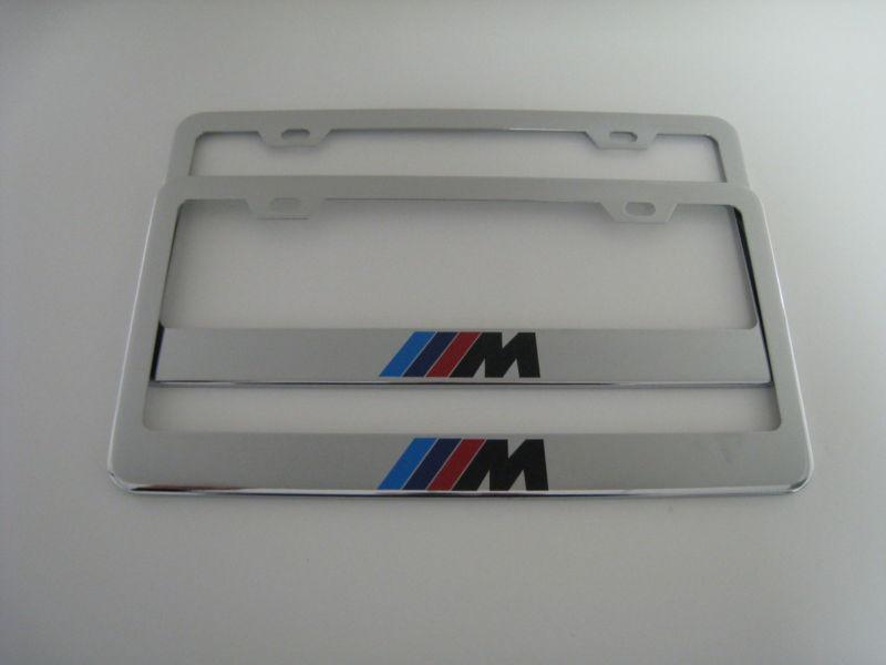 Two brand new chrome metal license plate frame - bmw "///m logo"