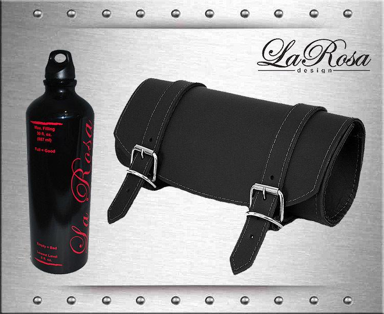 La rosa black leather harley softail sportster front tool bag + spare gas bottle