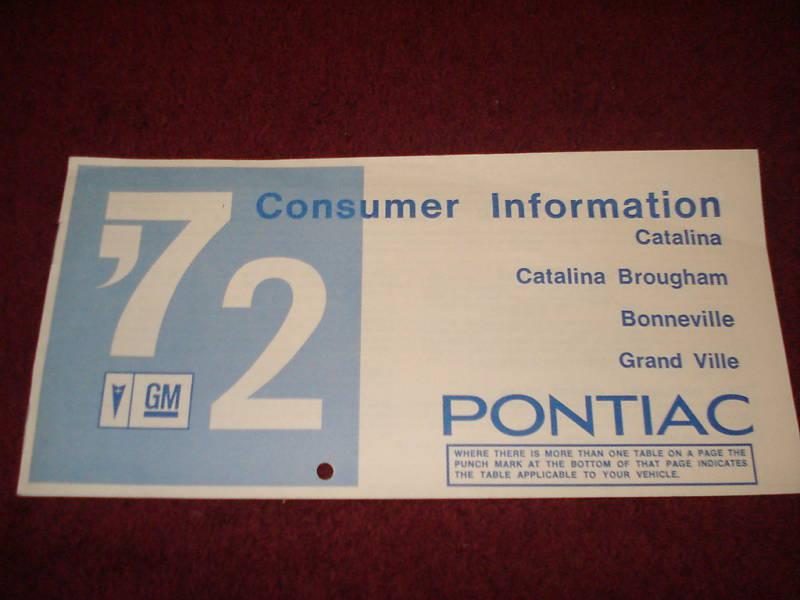 1972 pontiac catalina bonneville + consumer information
