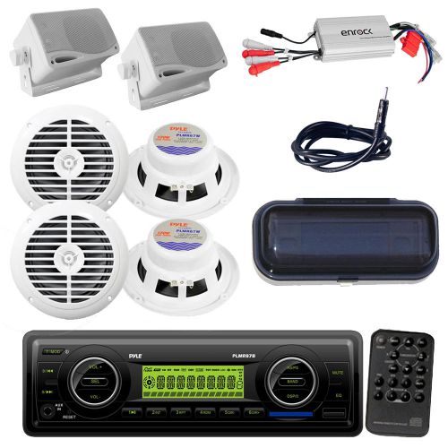 800w amp,6 black speakers, cover+ marine weatherband usb aux sd boat receiver