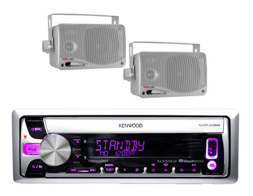 Kmr-d358  boat cd/mp3 usb iphone pandora stereo receiver 2x silver box speakers