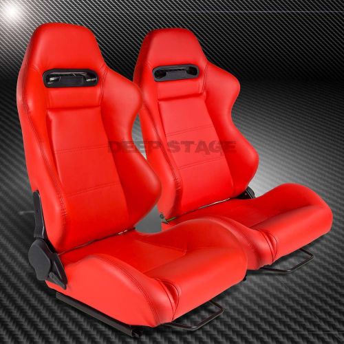 Type-r red pvc leather l&amp;r sports style racing seats+mounting slider rails set
