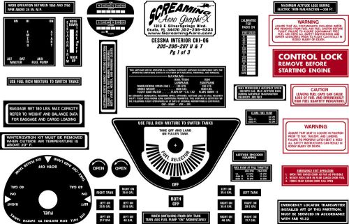 Cessna interior placard kit 205 - 206 - 207 u &amp; t - free shipping us only