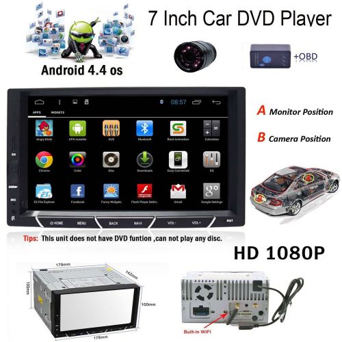 7&#034; in dash double 2 din android 4.4 car stereo dvd player gps navigation bt+obd
