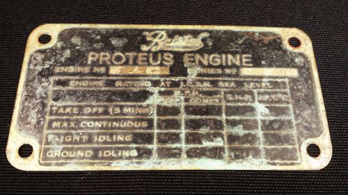 Original vintage bristol proteus aircraft engine plate 2