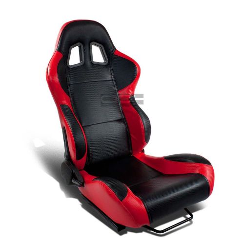 1 x red+carbon pvc leather sports racing seats+universal sliders passenger side
