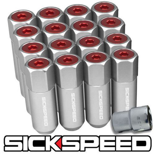 16 polished/red aluminum extended 60mm locking lug nuts for wheels 1/2x20 l30