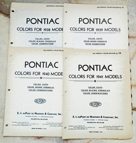 1938, 1939, 1940, 1941 pontiac; dupont color paint chips &amp; color combinations