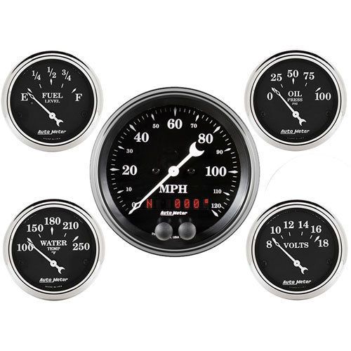 Auto meter 1750 old tyme black 5-gauge kit; includes: