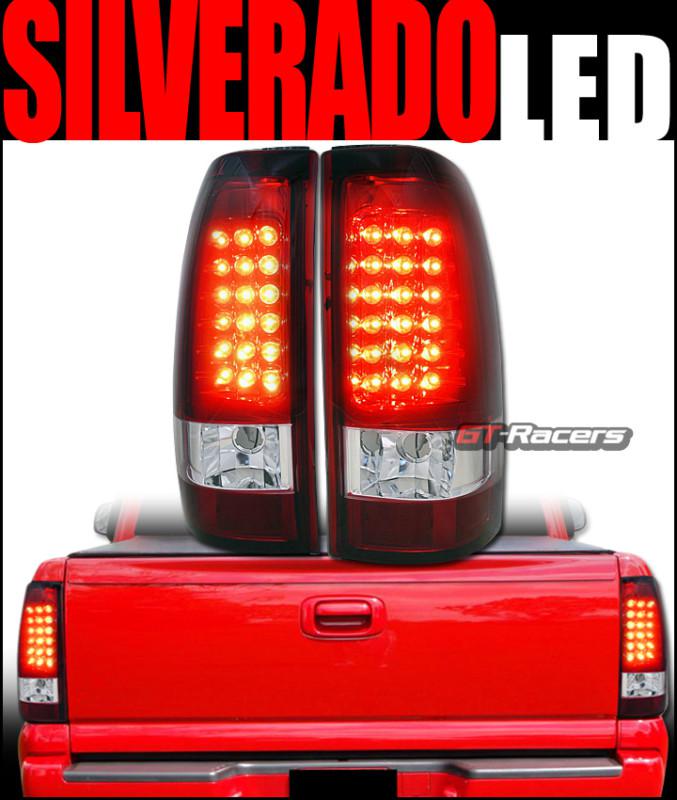 Red clear full led tail lights rear lamp pair jy 2003-2006 chevy silverado truck