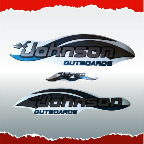 3x blue johnson decals stickers small set kit outboards silver vinyl