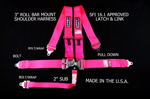 Rjs racing sfi 16.1 latch &amp; link roll bar mount harness hot pink 1127810
